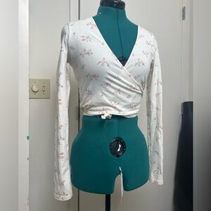 Brandy Melville White with pink Flower Wrap Top